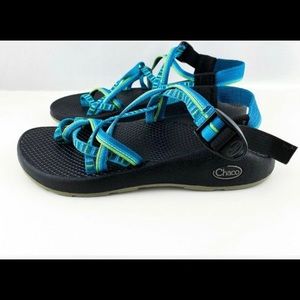 Chaco ZX/2. River Blue and green strip hiking sandals. Women size 8.